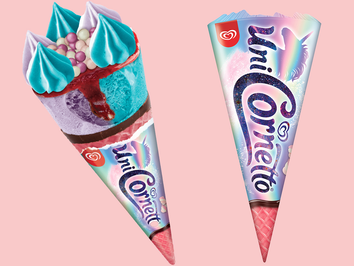 Unicorn Inspired Ice Cream With A Pink Cone